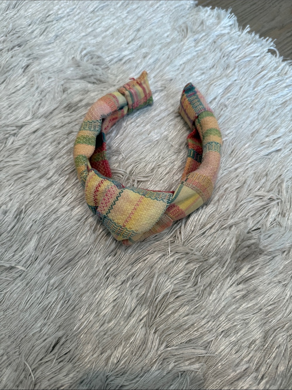 Pastel Plaid Knot Headband - Yellow Pink Green